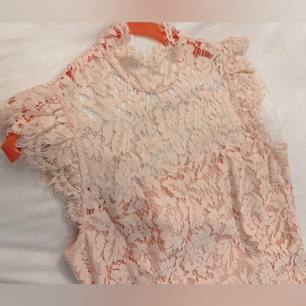 Revolve Aijek eyelash pink lace mini dress keyhole back - Picture 13 of 16